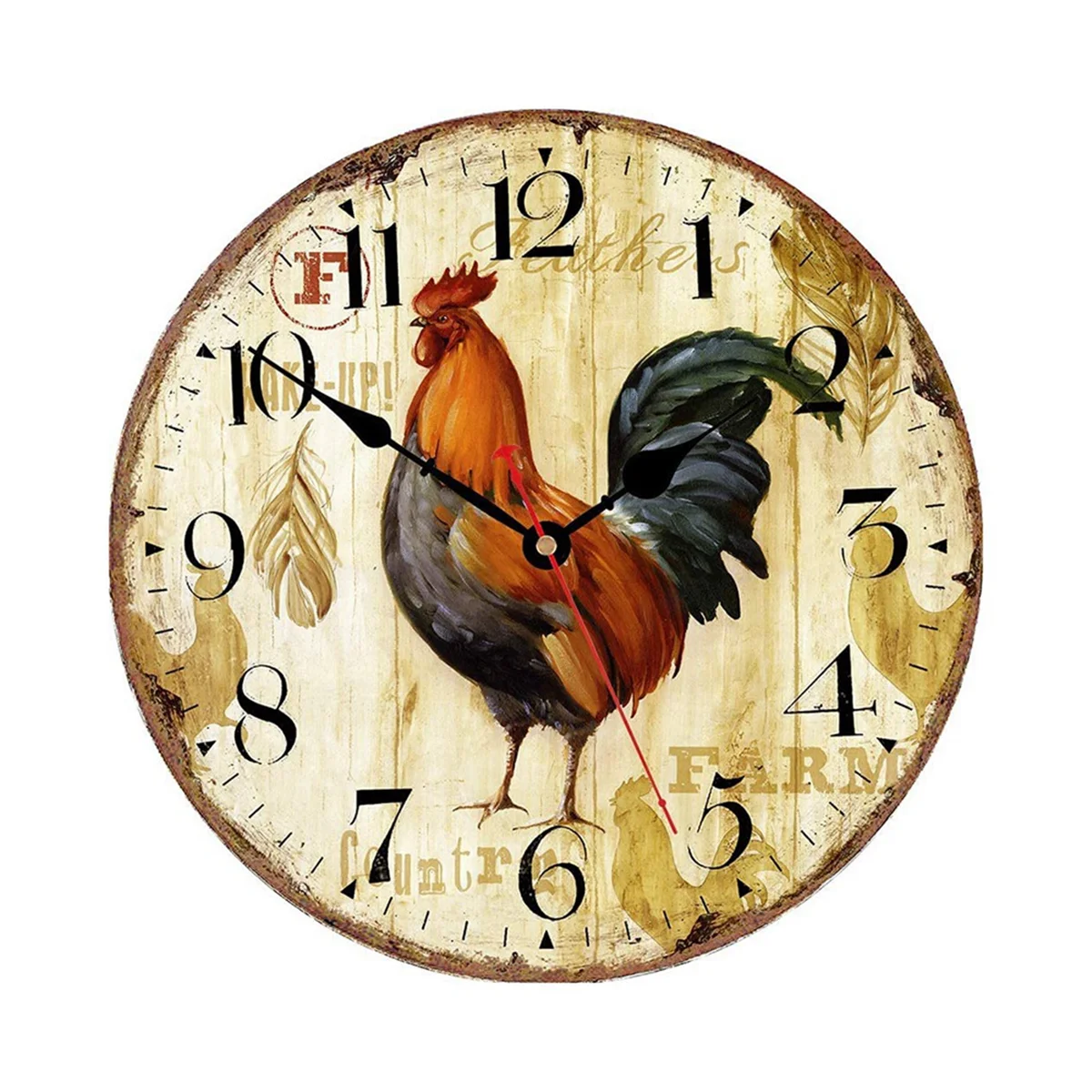 Trending Now Kitchen Wall Clock 12 Inch Rustic Rooster Silent Non Ticking Wall Clock Quartz Battery Operated Round Wall Clock