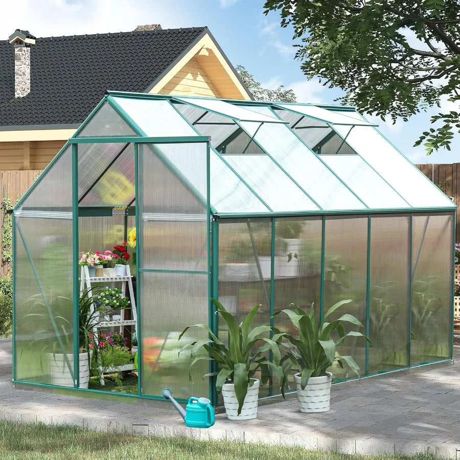 

CDCASA 10.2x6.2 FT Greenhouse Polycarbonate Greenhouses Heavy Duty Aluminum Greenhouse for Outdoors w/ Lockable Doors and 2 Ven