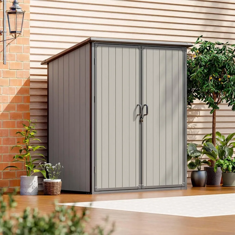 5 x 3 FT Outdoor Plastic Storage Shed, Waterproof Resin Cabinet with Lockable Doors and Adjustable Shelves for Patio Furniture