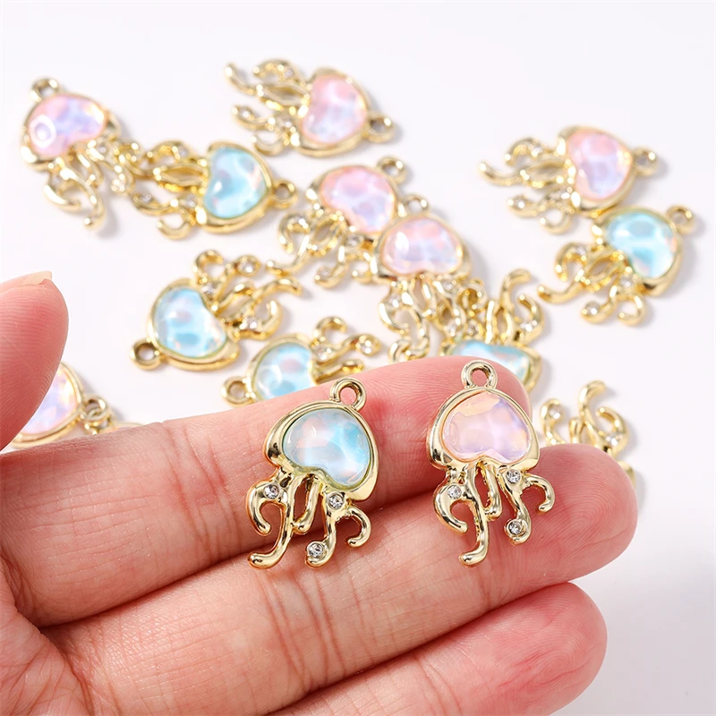 10 Stück, 15 x 25 mm, zarte Kristallanhänger in Form von Meereslebewesen und Quallen, zum Basteln von Schmuck, Halsketten, Ohrringen und für DIY-Bastelarbeiten. – Detail 3