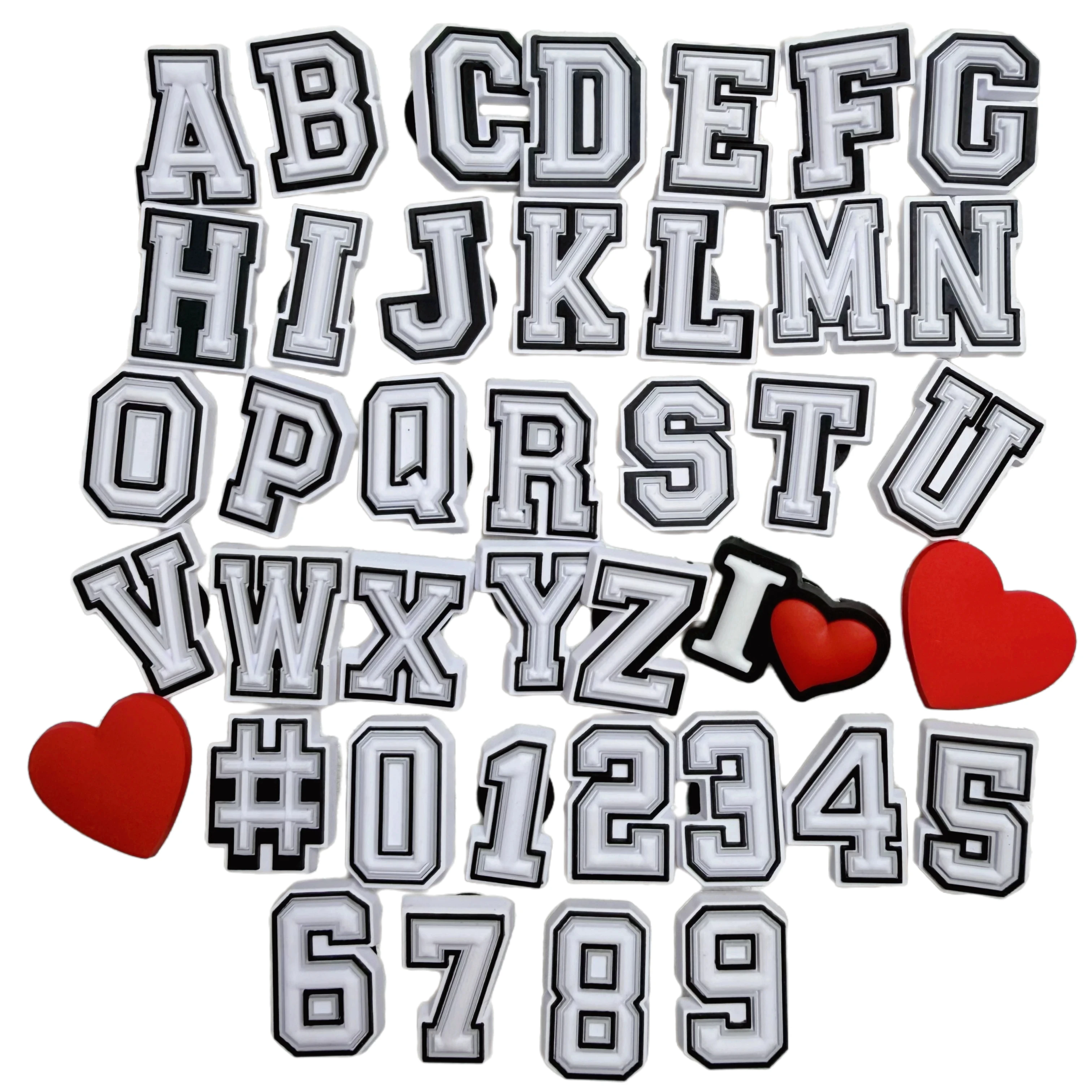 Random 10/30/50/100Pcs White Letter Number PVC Garden Shoe Charms Pins Bubble Accessories Sandals Buckle Clog Decorations