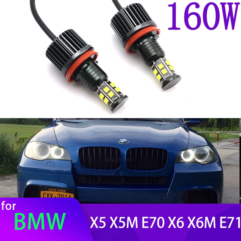 Angel Eyes  Ring LED Headlight Bulbs White for BMW X5 X5M E70 X6 X6M E71 2007-2011 Daytime light 160W 6000K White DRL