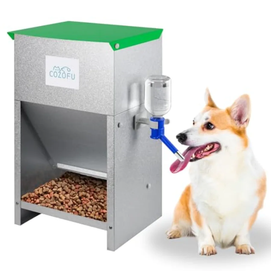 

Automatic Gravity-Fed Dog Feeder with Water Bowl - Galvanized Steel Indoor/Outdoor Pet Food Station - 25lb Heavy-Duty Kibble Di