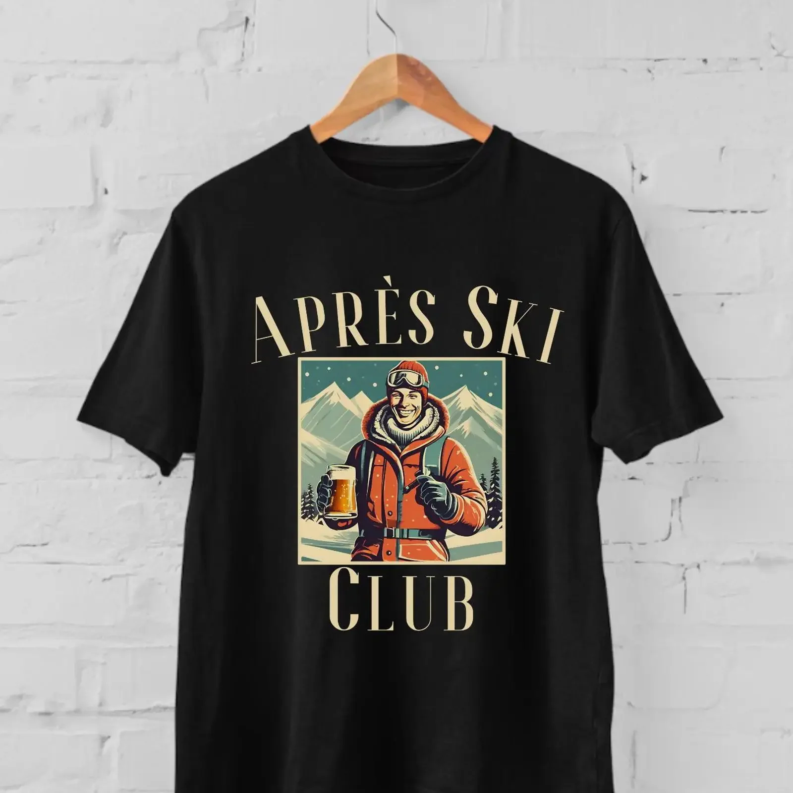 Vintage Apres Ski Club Men's T Shirt Retro Skier Beer Winter Sports Bachelor Party s for Men vintage Washed fashion Casual