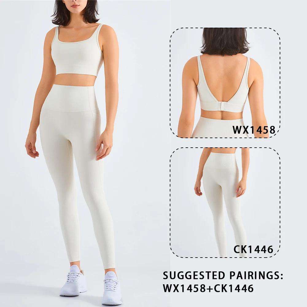 WISRUNING Ribbed Back Buckle Sports Bra for Women Tops for Fitness Female Sportswear for Gym Outfit Yoga Top Workout Underwear