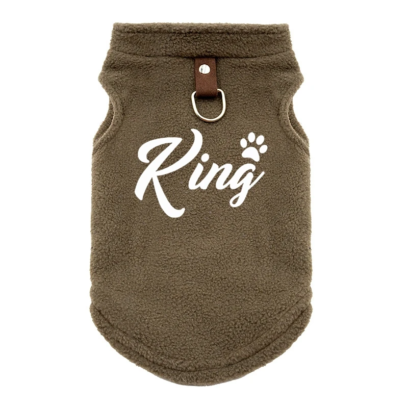 Comfortable plush dog vest with king pattern - machine washable, suitable for spring pet clothing of small and medium-sized dog