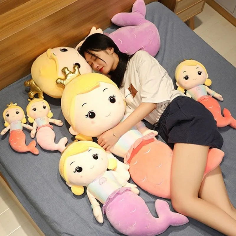 1 pz 75/110 CM Cartoon Corona Sirena Peluche Bambola di Pezza Per Bambini Ragazza Decorazione Della Casa Cuscino Fidanzata Regali Di Compleanno