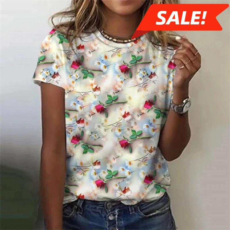 

Harajuku Flower 3D Women's Y2k Graphic T Shirts Summer Clothes Women Casaul Everyday Tops Female Short Sleeve Tee Blouse Y2K