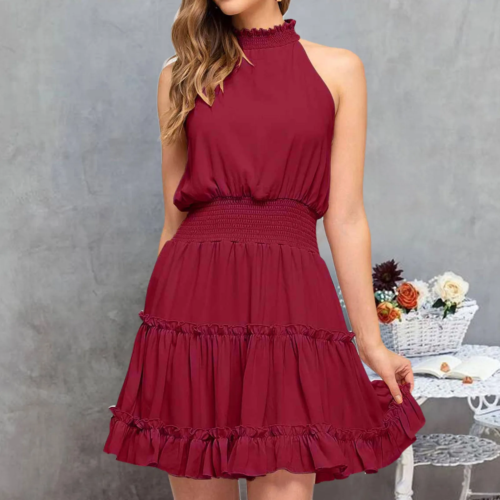 Summer Short Dress Casual Dresses Sexy Halter Strapless Ruffle Hem New 2024 Sundress Vacation Clothes For Women Vestidos