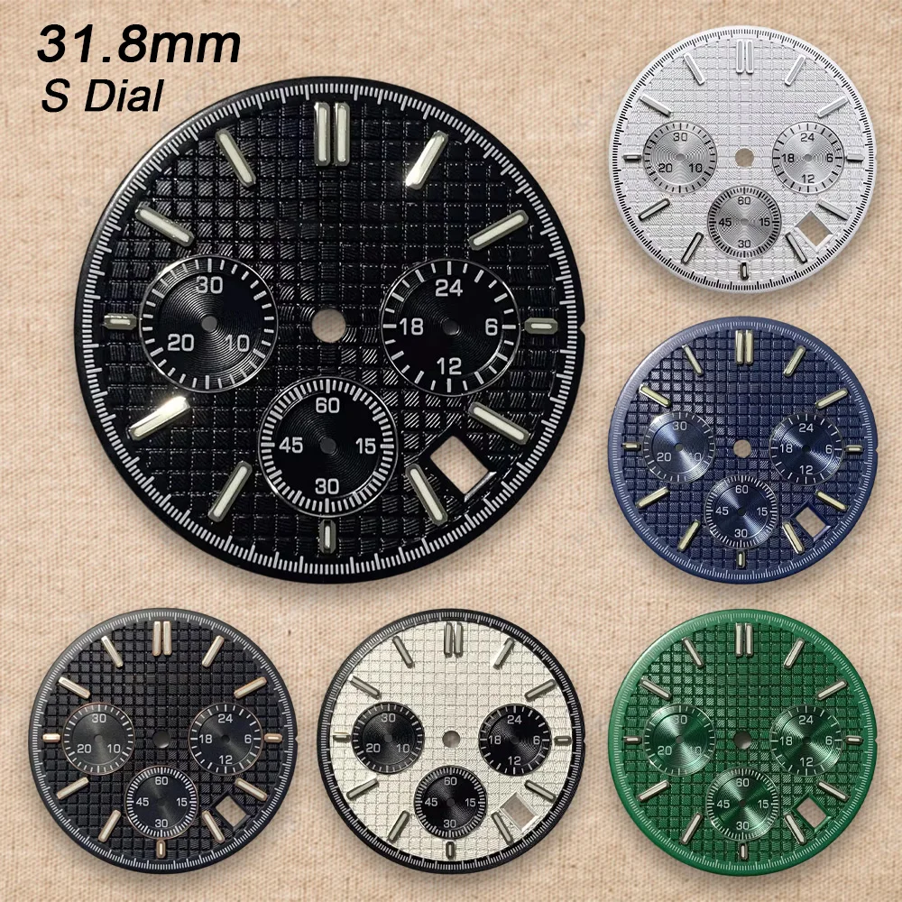 31.8 مللي متر S شعار الطلب مناسبة ل VK63 حركة الكوارتز الأخضر مضيئة عالية الجودة البلوط ساعة مزدوجة تعديل الملحقات