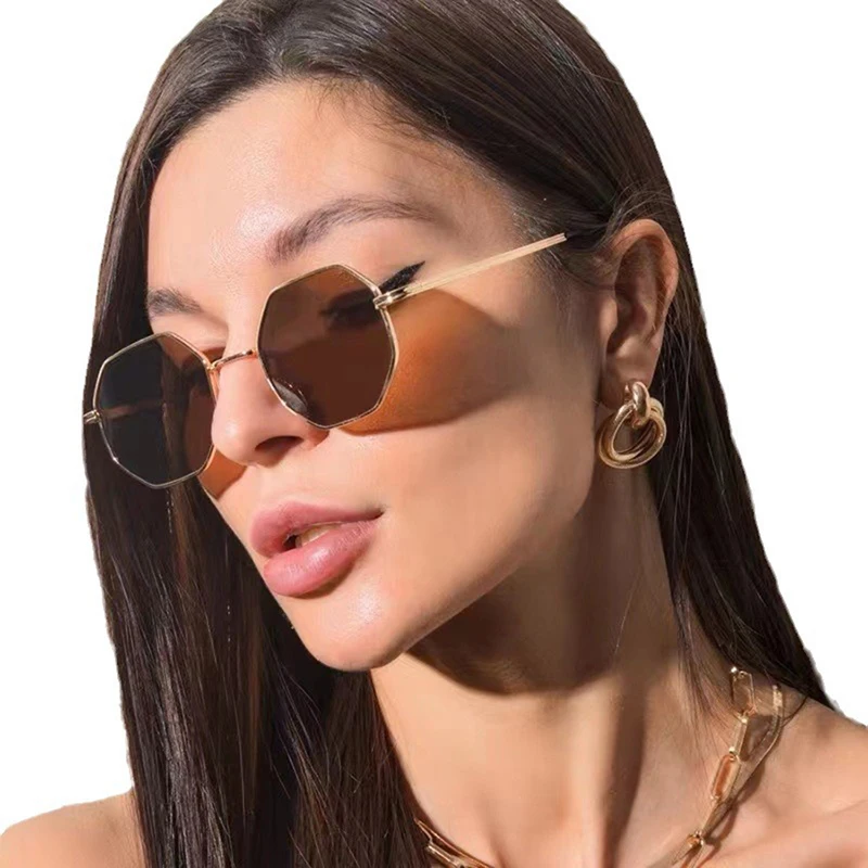 Polygon Frame Sunglasses for Women Men Vintage Octagon Luxury Brand Design Metal Sun Glasses Shades UV400 Protection Goggles