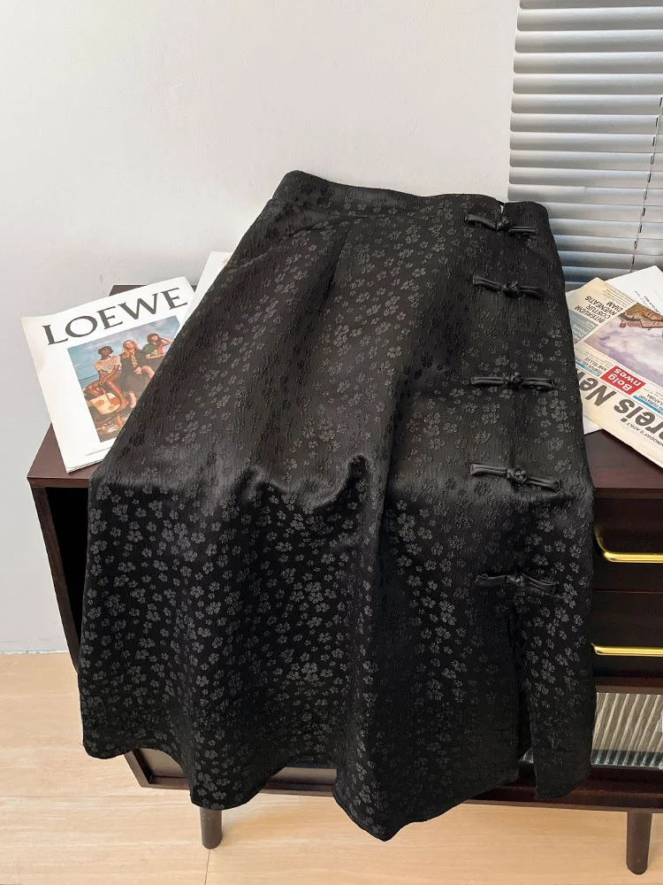 Ele brodé blanc jupe asymétrique Fem été nouveau chinois Sle boutonné taille haute a-ligne Hanfu Ma visage jupe