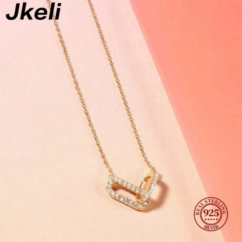 Jkeli 925 Sterling Silver Geometric Smooth Necklace Women With Interlocking Collarbone Chain Holiday Gift Party Fine Jewelry