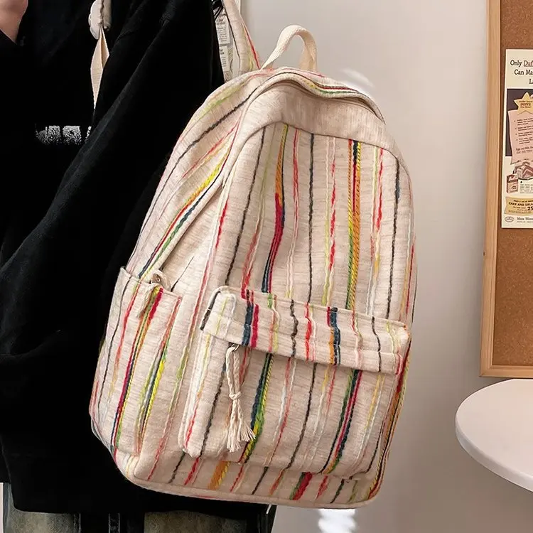 Bolsa Escolar ligera a rayas de arcoíris, diseño de nicho de Instagram japonés, mini mochila informal y versátil, paquete trasero para niña