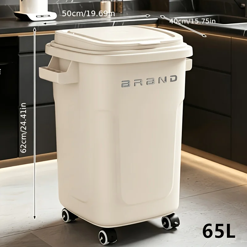 Large-capacity Mobile Trash Can High-profile Wheel Industrial-style Trash Can Household Kitchen High-end Model 10/20/34/46/65L