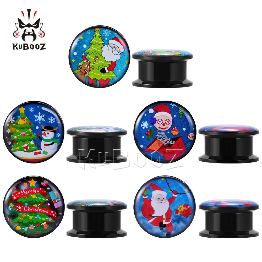 

KUBOOZ Christmas Acrylic Santa Claus Tree Ear Tunnels Plugs Piercing Earring Gauges Stretchers Body Jewelry Expanders 10PCS