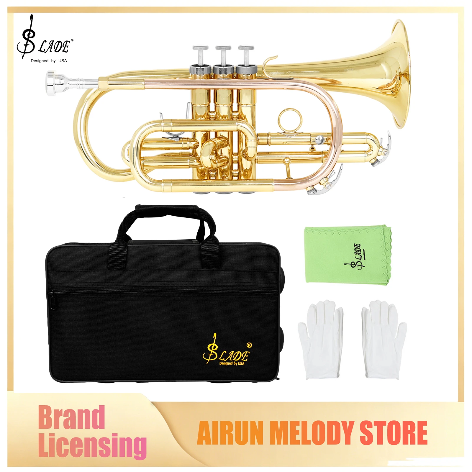 SLADE LDS830 Cornet B-tone Phosphorus Copper Short Horn Professional Brass Instrument for Cornet Lovers Performance Teaching