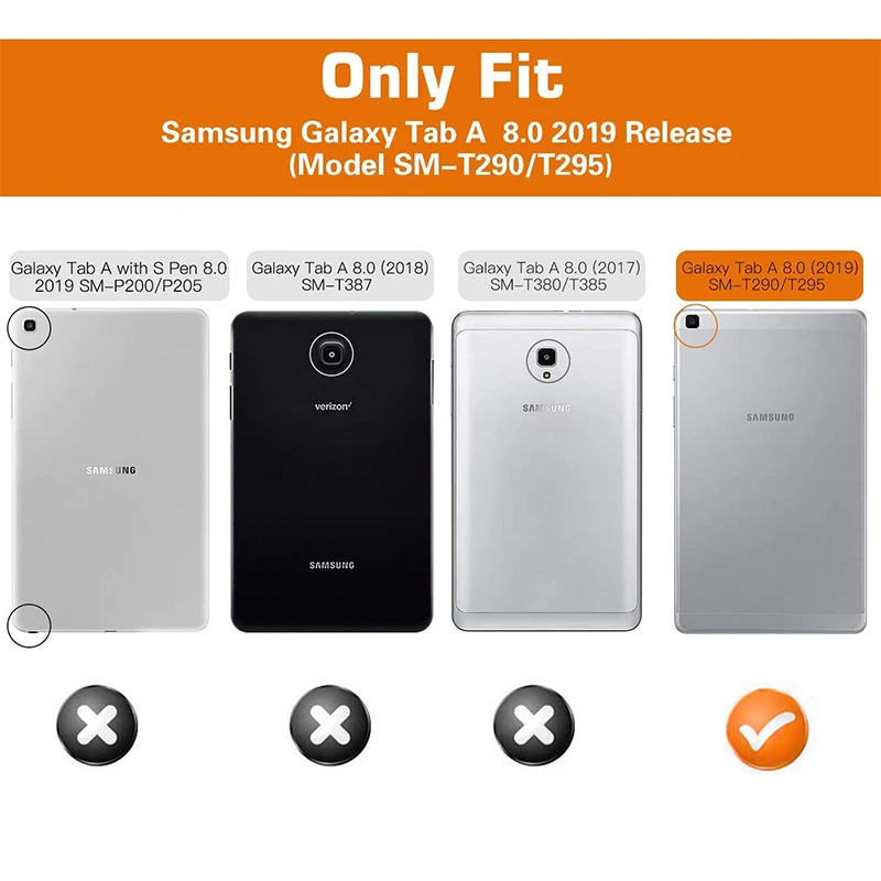 Case for Samsung Galaxy Tab A 8.0 2019 (SM-T290/T295/T297) 8 inch Protective Cover with 360° Rotating Slim Leather Case