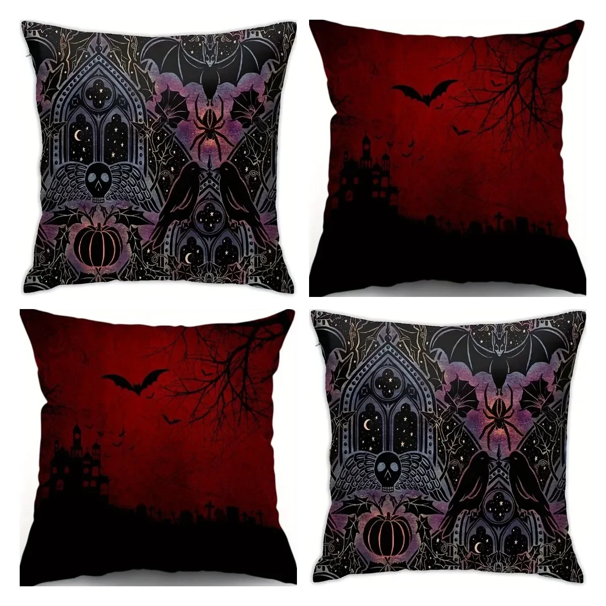 Gothic Bat Crow Spide Creative Print Throw Pillow Cover Linen Office Home Living Room Sofa Pillow Cushion Cover Home Decor