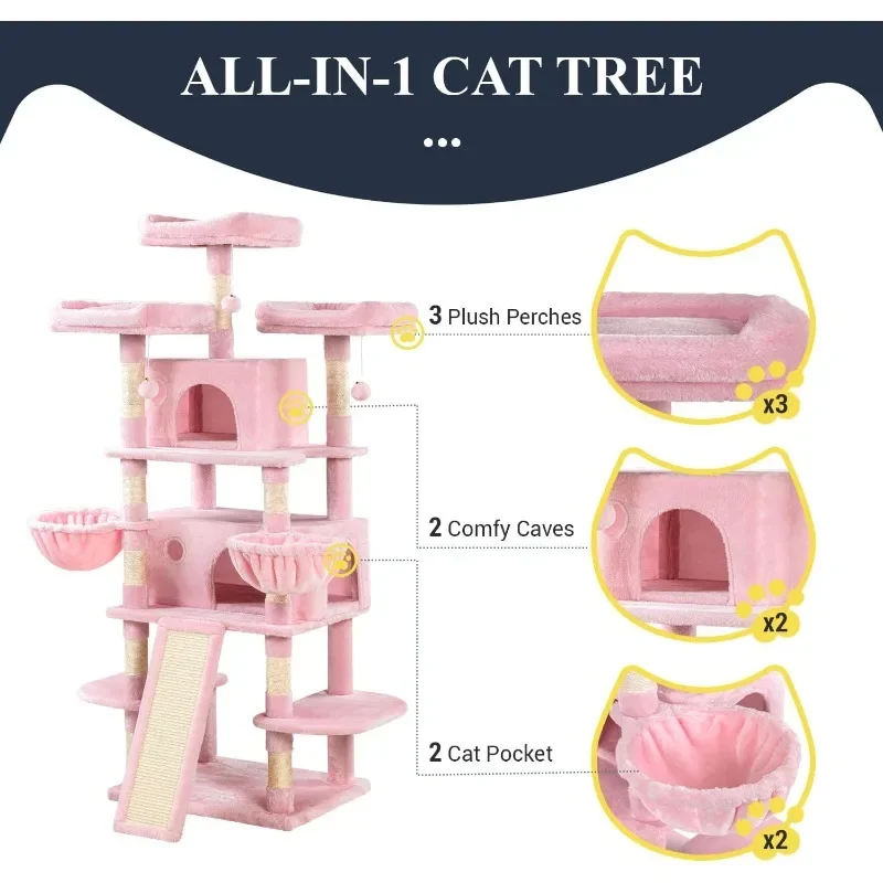 68 Inches Cat Tree Cat Tree House and Towers for Large Cat Tree Scratching Post Multi-Level Large condo