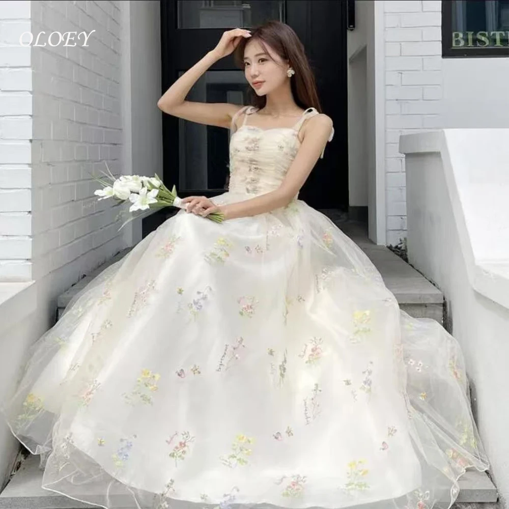 

OLOEY Pastrol Korea Spaghetti Strap Wedding Dress Photoshoot A Line Square Collar Bridal Gown Long Evening Dresses Customized