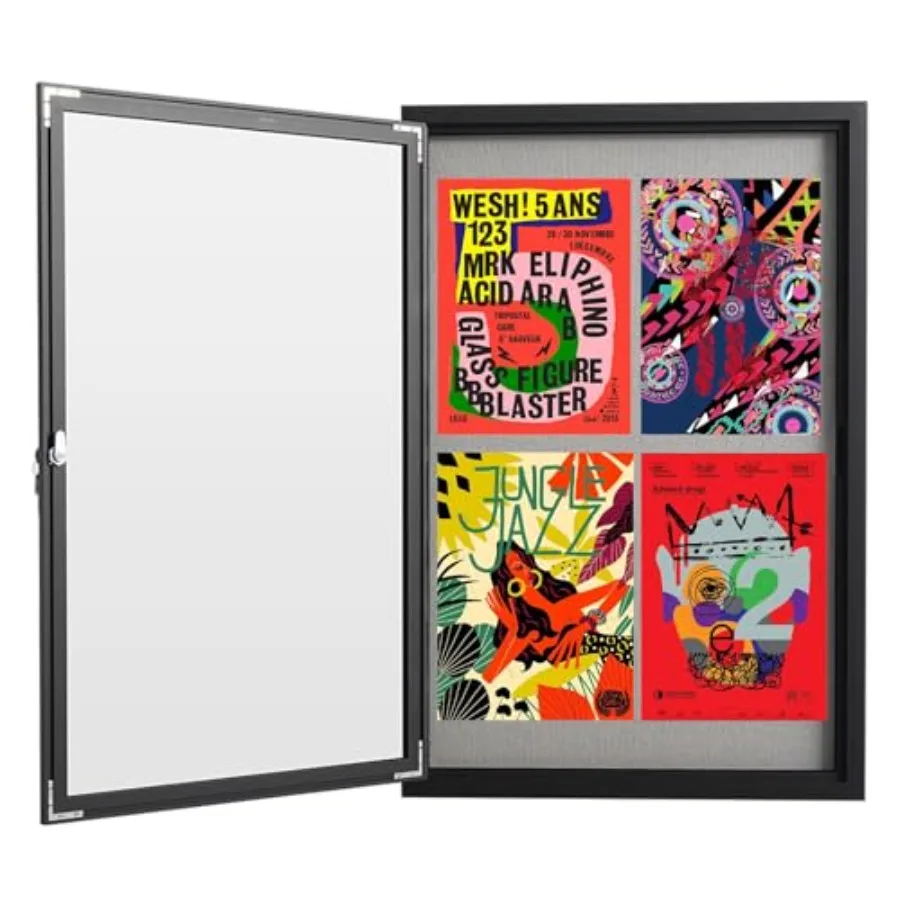 

Наружная настенная доска объявлений 36×24 дюйма с замком, всепогодная, с запирающимися дверцами, черная, алюминиевая