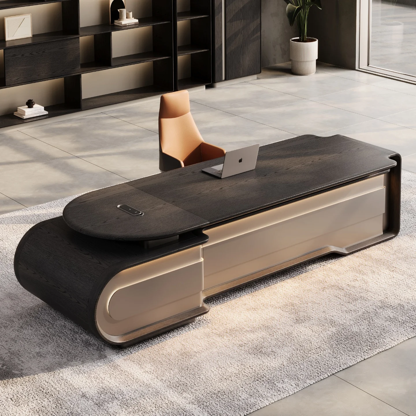 

Комплект офисной мебели Boss Desk: минималистичный, современный, элитный, большой стол и кресло из экологически чистых материалов для коммерческого использования.