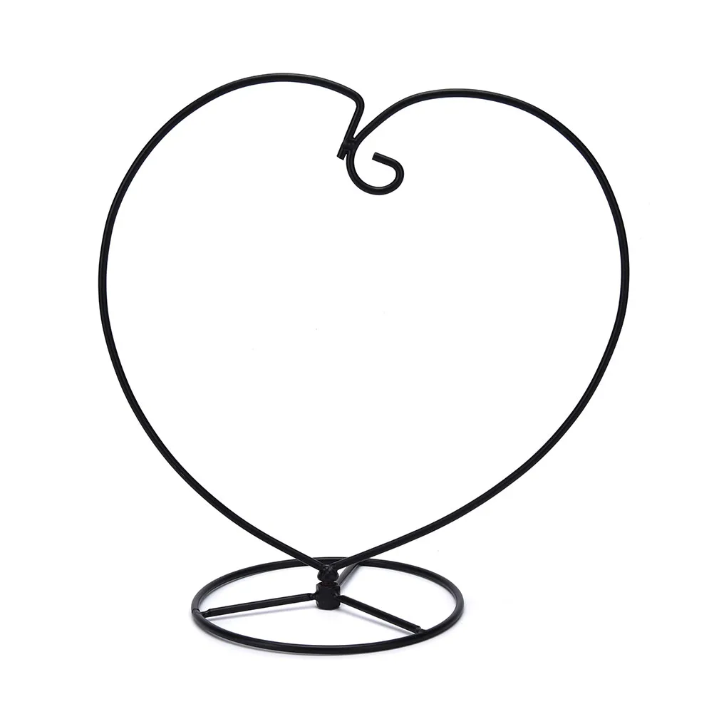 1PC Black Heart-shaped Elegant Iron Light Weight Hanging Plant Glass Vase Terrarium Stand Holder Good Performance for Decorating