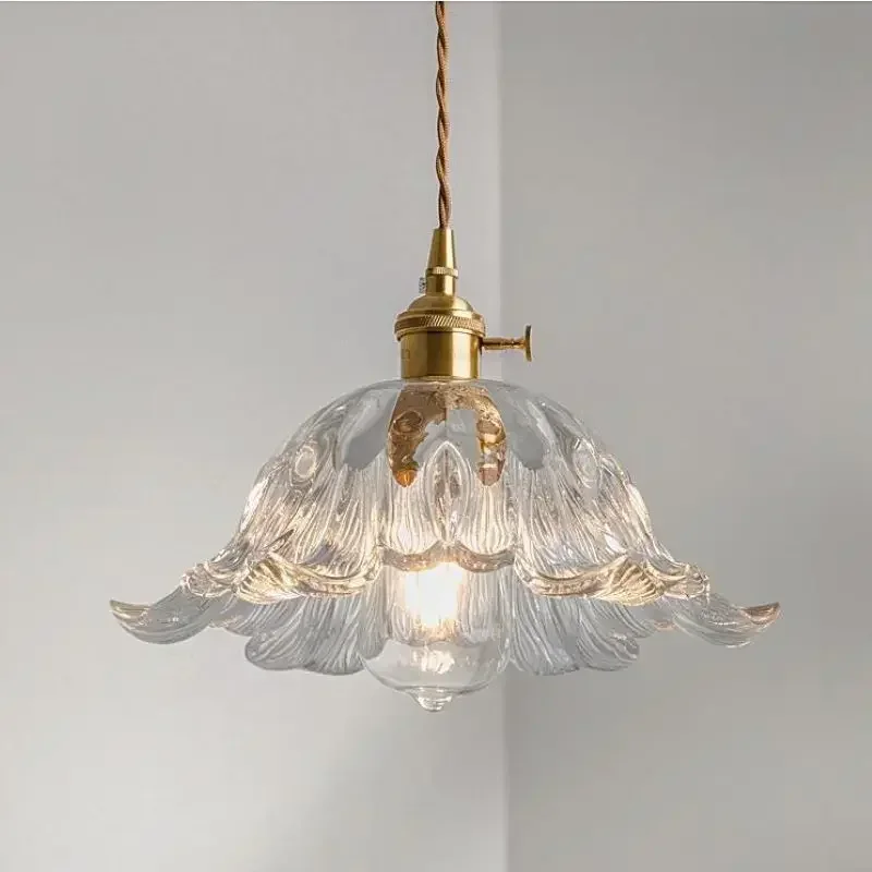 TechHPSANDYHA Elegant LED Petal Chandelier Nordic Retro Glass Hanging Lamp For Bedroom Dining Room