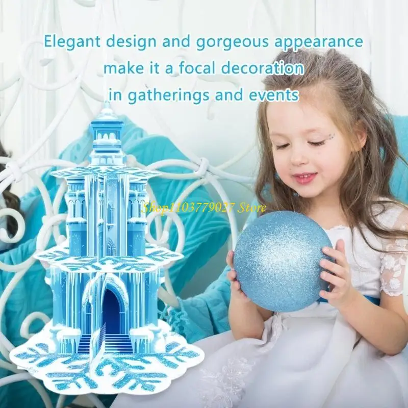 C4DF أنيقة 3 مستويات ثلج Snowflake حامل كب كيك للتجمعات الموسمية العطلة رف الكعكة المنزلية