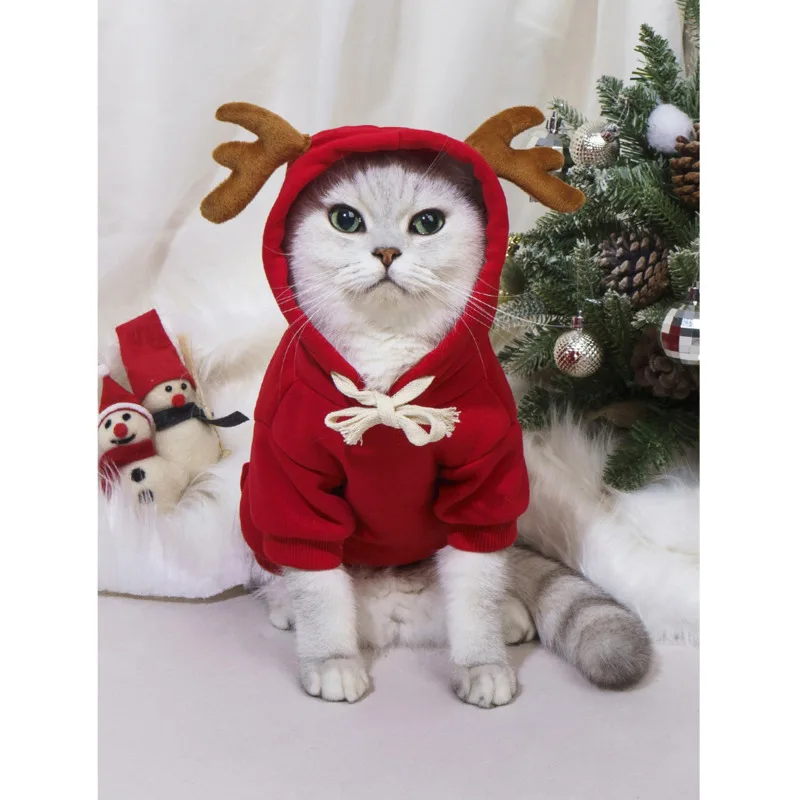 عيد الميلاد الحيوانات الأليفة القماش ملابس الحيوانات الأليفة الكلب القط العالمي قرن الوعل البلوز الملابس الإبداعية القط الغزلان تأثيري حلي #1