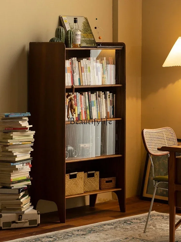 

Teak retro solid wood floor-to-ceiling home locker, living room dustproof wall integrated bookcase