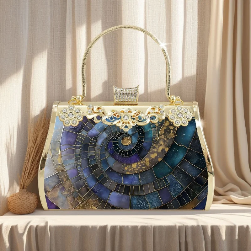 

2025 модный дизайн с накаткой, синее звездное небо, блестящая элегантная женская вечерняя сумка с нерегулярным узором из трещин, роскошные кожаные сумки