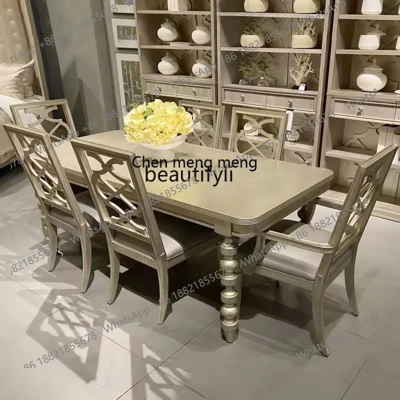z183 Light luxury solid wood dining table modern simple living room rectangular dining table champagne color, impression furnitu