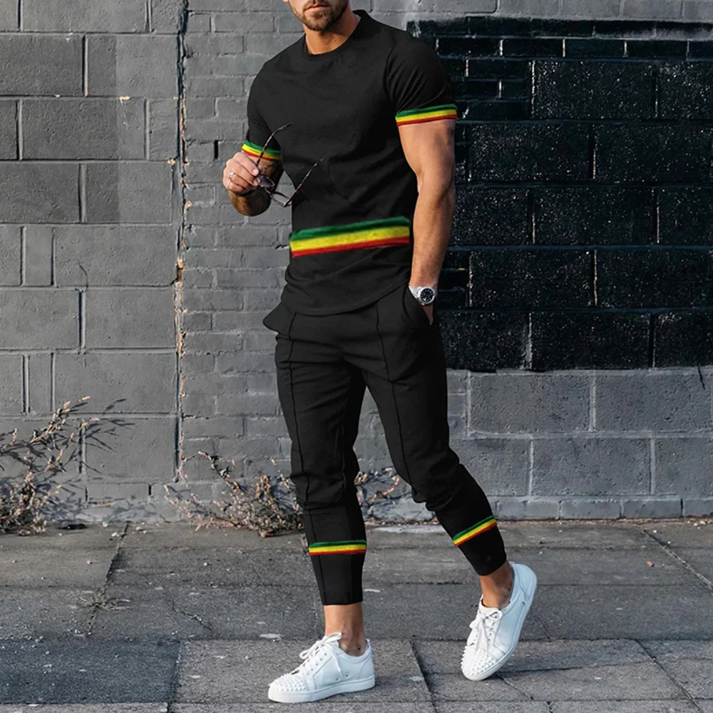 2024 Men Tracksuit Set 2 Piece Sets Short Sleeve T Shirt+Sweatpants Suit Men Clothing Streetwear Vintage Sweatshirt Oversized