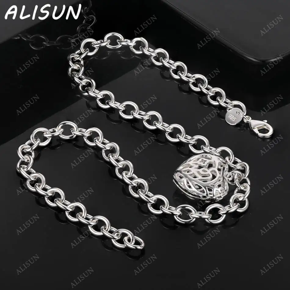 

ALISUN 925 Sterling Silver Hollow Heart Necklace For Women Anniversary Gift Popular Wild Fashion Romantic Jewelry