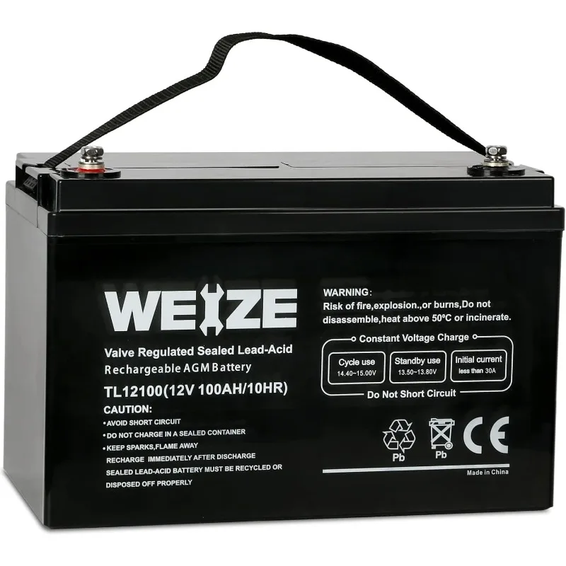 Deep Cycle AGM 12 Volt 100Ah Battery, Maintenance-Free, 3% Self-Discharge Rate, 1150A Max Discharge Current