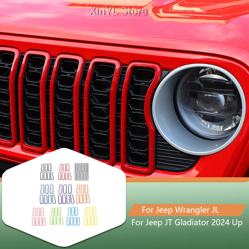 

Car ABS Front Bumper Grill Trim Decoration Stickers For Jeep Wrangler JL JT Gladiator 2024 Up Car Exterior Accessories