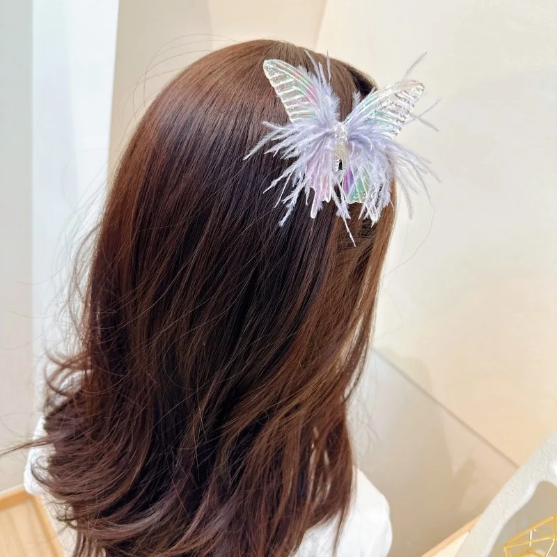 Xgnvpy Children's Butterfly Hairpin Mermaid Three-dimensional Feather Hairpin Girls Hair Accessories Baby Headwear Accessories