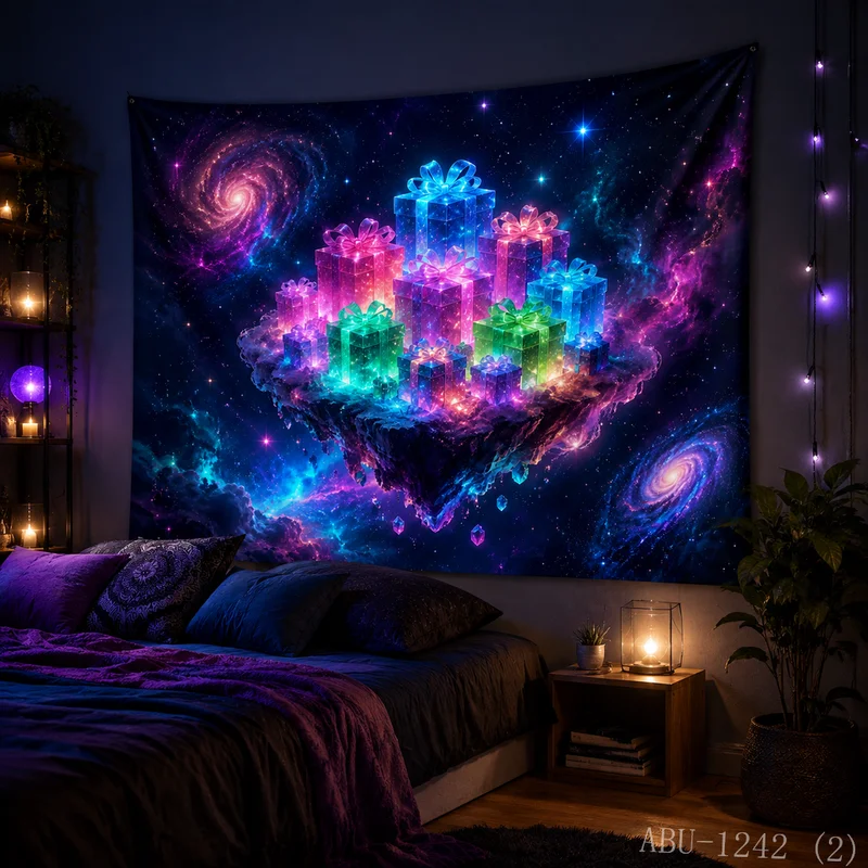 VIKAMA Neon Ring Starry Sky Suspension Gift Box Snowflake Mountain Christmas Tapestry HD Background Wall Room Decoration