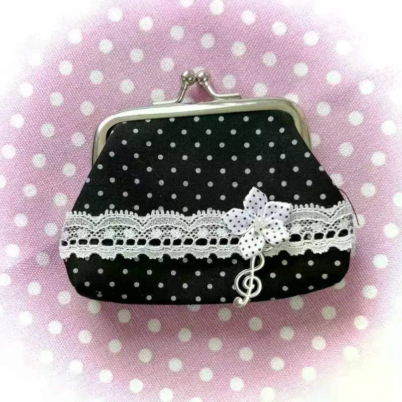 Cute Y2K Coin Purse Handmade Lace Wave Dot Small Lady Wallet Portable Mini Earphone Bag for Vacation Use