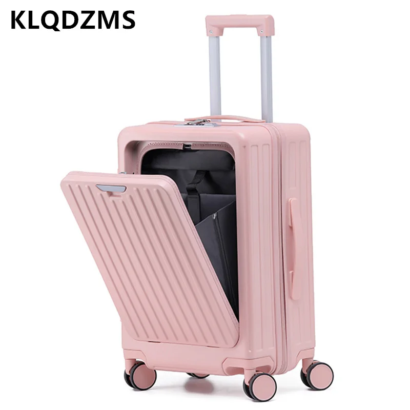 

KLQDZMS Multifunctional Suitcase Front Opening Laptop Boarding Case USB Charging Trolley Case 20"22"24"26 Inch Cabin Luggage