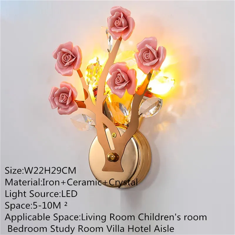 COLIN Lámpara de pared de cristal contemporánea Creatividad Cerámica Flores de rosas Sala de estar Dormitorio Habitación de niña Villa Luz de noche LED