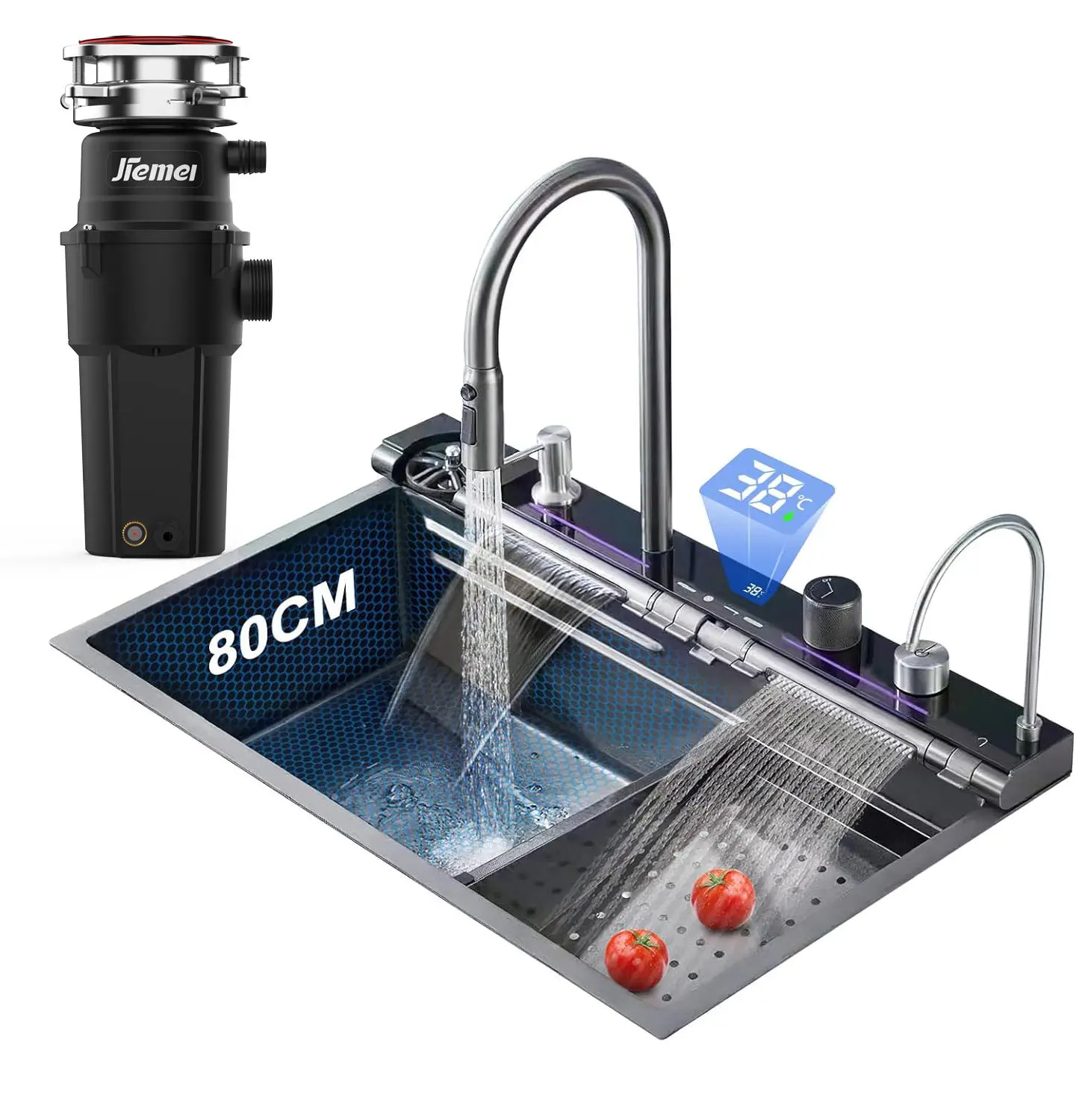 

304 Stainless Steel Single Bowl Waterfall Sink Square Honeycomb Design With Smart Multiple Functions For Kitchen Use