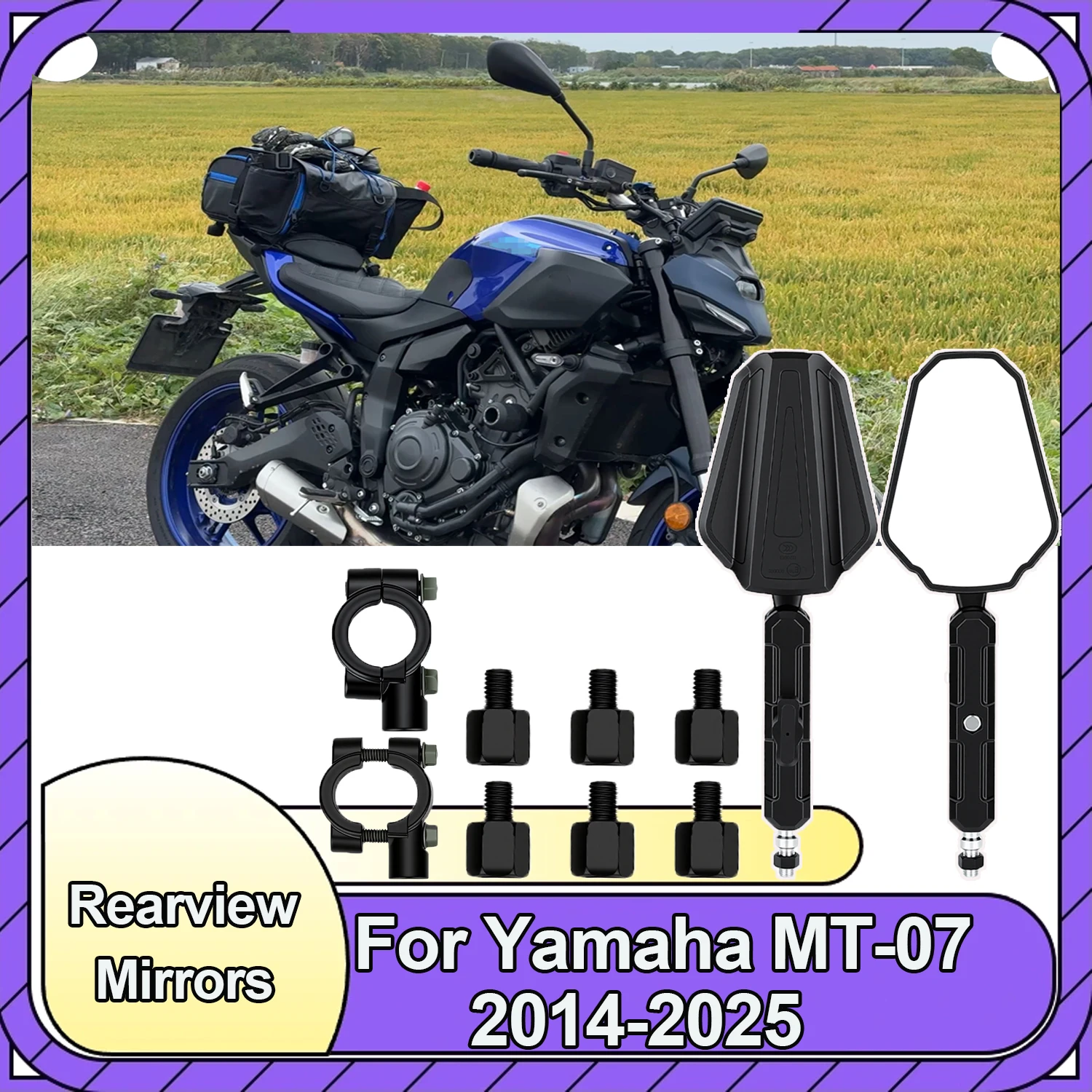 

Motorcycle Mirrors Adjustable Handlebar Side Rearview Mirrors 7/8" Handlebar Mount M10 M8 for Yamaha MT-07 2014-2025