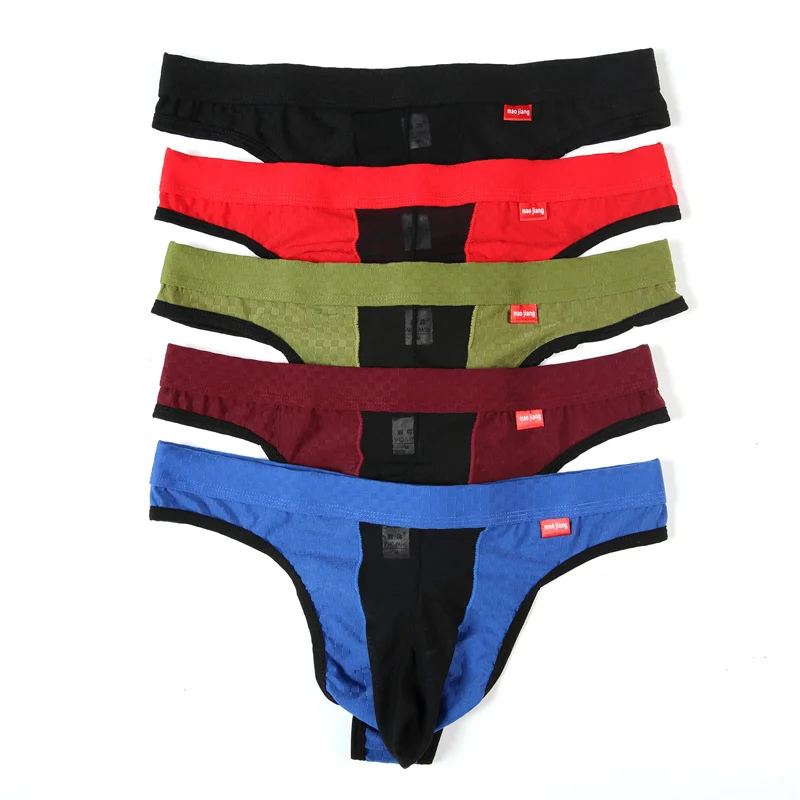 5PCS Men's Underwear Thongs Sexy Bullet Separation Nylon Ice Silk Slip Transparent Bag Thong T-Back G-String Lingerie Homme