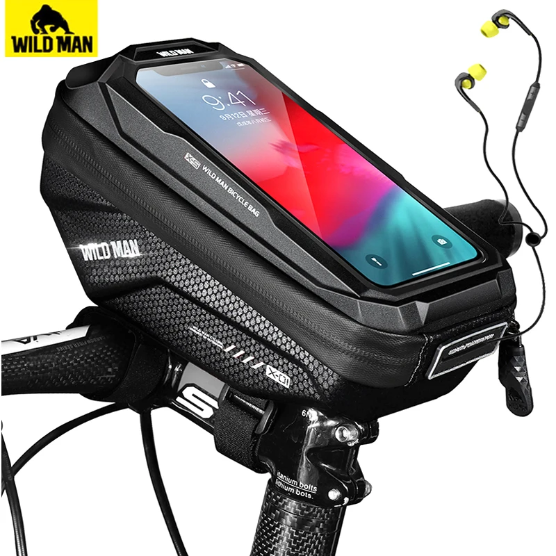 WILD MAN Cycling Handlebar Bag Bicycle Bag Rainproof Touch Screen Mtb Phone Bag 6.7 Inch Mobile Phone Case Bike Bag Accessories