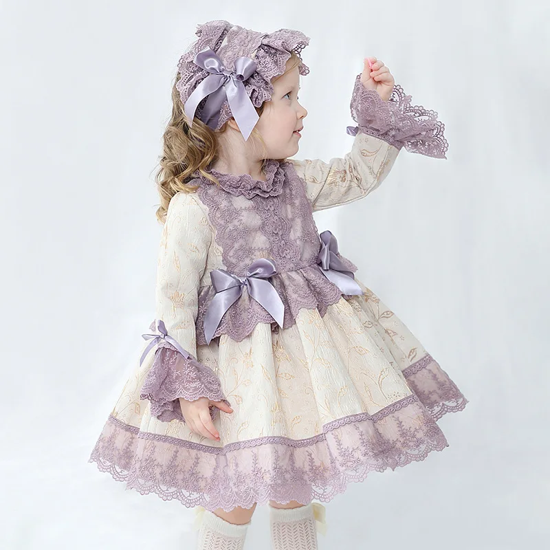 

New Spanish Style Girls Casual Dress with Lace for Spring and Autumn L1976 Vestido De Bautizo Para Niña Kids Clothes