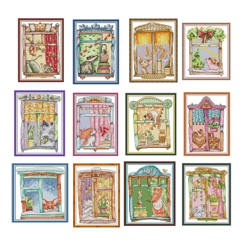 January cross stitch kit world famous place 14ct 18ct count canvas embroidery DIY handmade needlework plus