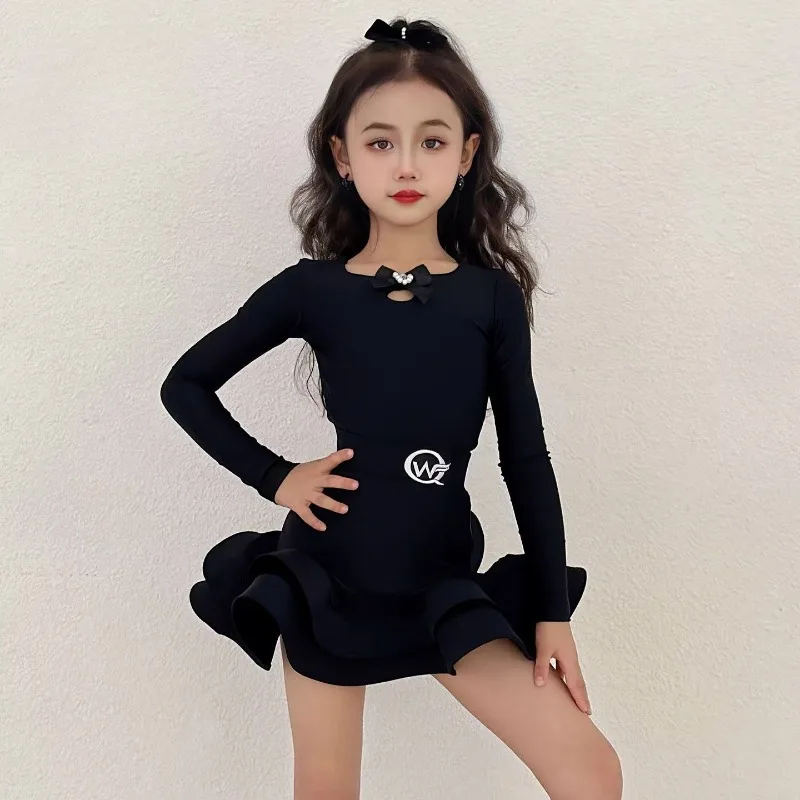 Customized Children's Latin Dance Costume Girls' Cha Cha Samba Training and Grading Competition Dance Skirt Performance Suit